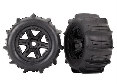 Traxxas Paddle Tires on Black 3.8″ Wheels for New E-Revo 2.0 Brushless, 8674