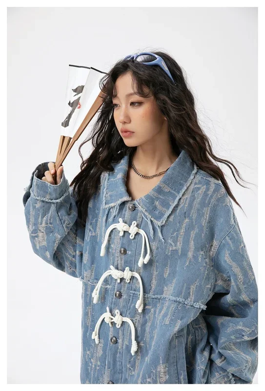 Уникальная расстроенная джинсовая куртка Chambray в продаже – мужской и женский длинный рукав с закрытием переключения
