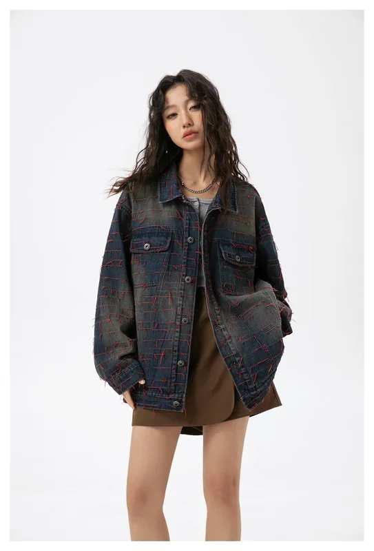 Veste Chambray en denim vieilli unique en vente – Style vintage à manches longues pour hommes et femmes