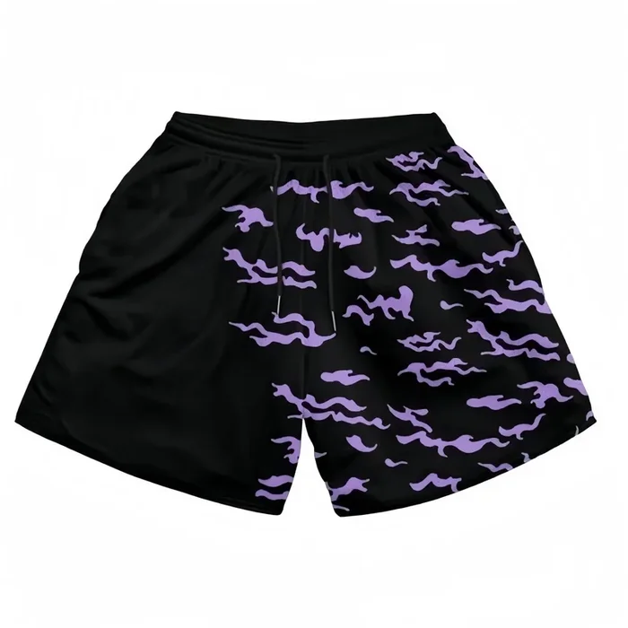 Von Naruto inspirierte Shorts – Amaterasu-Flammendesign Schwarz und Lila