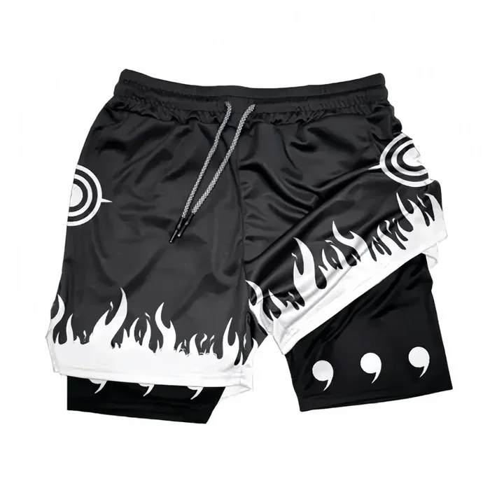 Von Naruto inspirierte Turnshorts mit Futter – Rinnegan Flame und Tomoe-Design