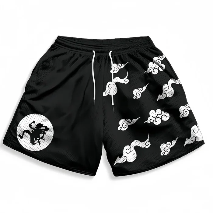 Von One Piece inspirierte Shorts – Wano Country Smoke Pattern Schwarz und Weiß