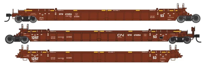 Walthers Mainline 910-55808 NSC 3-Unit 53′ Well Car Canadian National CN GTW 676102