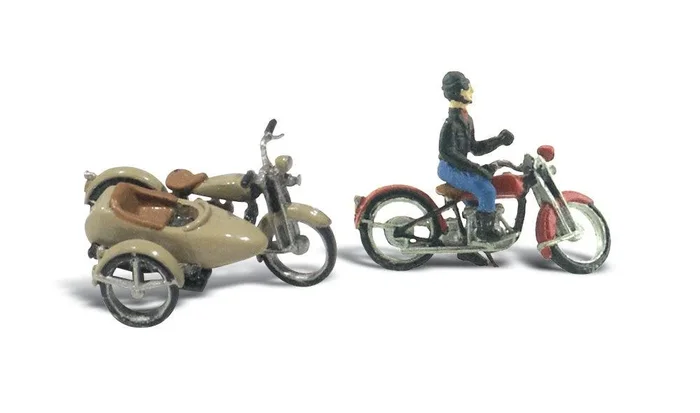Woodland Scenics D228 HO Motorcycles and a Sidecar Vehicle Figure Kit / Vehicle AutoScenes