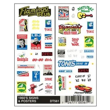 Woodland Scenics DT561 – Dry Transfer Decals – 1960’s Signs and Posters – All Scales