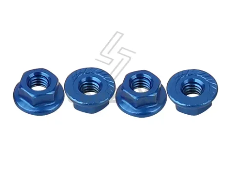 WORC WRC-LPN-B-A-4MM BLUE 4mm Low Profile Flanged Serrated Wheel Lock Nut (4) Aluminum