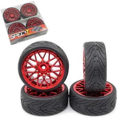 Yeah Racing WL-0108 Spec T LS Offset 3 Red Wheels w/Tires 4pcs For 1/10 Touring