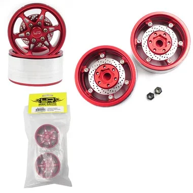 Yeah Racing WL-0127RD 1.9 Alum CNC BXC 6 Spoke Beadlock Wheel w/ Brake Rotor (2) Red