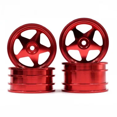 Yeah Racing WL-0164RD F/R Aluminum CNC 5 Spoke Rim Set Red : Tamiya 4WD Buggy
