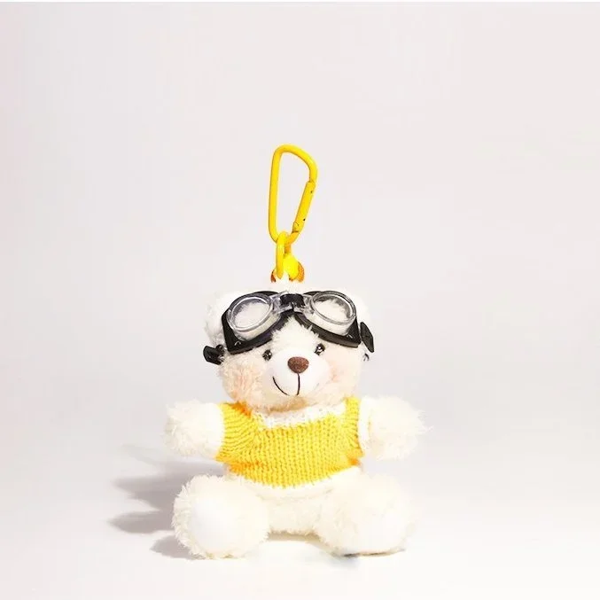 Yellow Sweater Aviator Bear Bag Charm